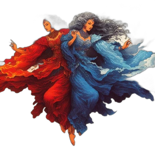 dress, hair, concept art, watercolor, oil painting, fantasy art, colorful, blue transparent PNG cut-out