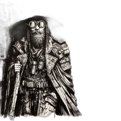 jacket, sword, mask, concept art, fantasy art, comic book art, pencil sketch, fog transparent PNG cut-out