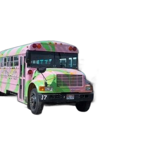 3d render, concept art, two, colorful, school, buses, parked, side transparent PNG cut-out