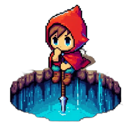 staff, jacket, sword, pixel art, concept art, fantasy art, comic book art, underwater transparent PNG cut-out