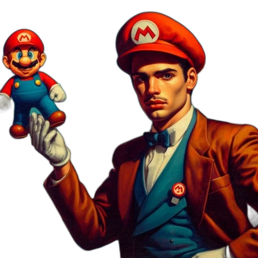 staff, pixel art, concept art, photorealistic, comic book art, man, wears, mario transparent PNG cut-out