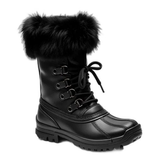 shoes, photorealistic, 3d render, concept art, black, winter, boot, fluffy transparent PNG cut-out