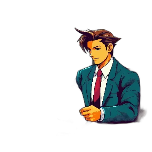 staff, jacket, face, hair, pixel art, anime, vaporwave, concept art transparent PNG cut-out