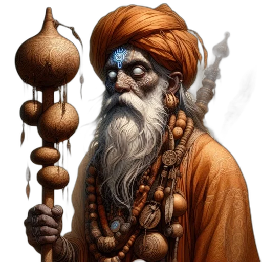 staff, fantasy art, concept art, photorealistic, pencil sketch, elderly, man, white transparent PNG cut-out