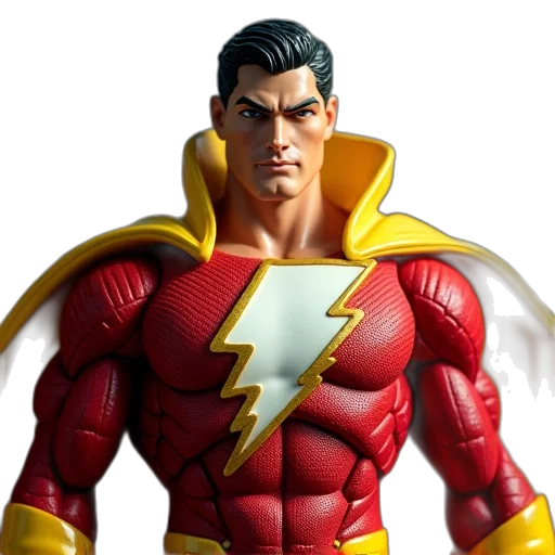 comic book art, 3d render, concept art, photorealistic, hasbro, figure, multiverse, shazam transparent PNG cut-out