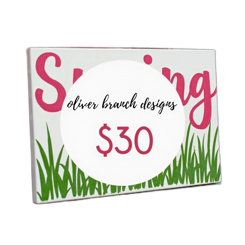 wooden, sign, word, spring, painted, pink, green, brick transparent PNG cut-out