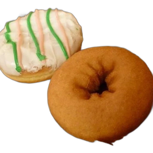 food, weapon, photorealistic, 3d render, green, two, donuts, brown transparent PNG cut-out