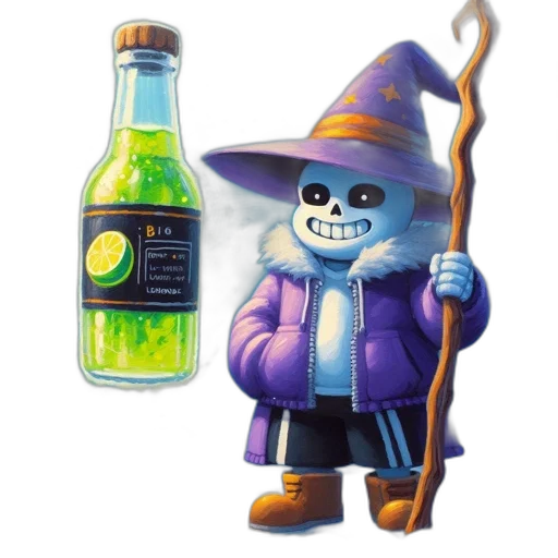 bottle, staff, jacket, food, concept art, pixel art, 3d render, fantasy art transparent PNG cut-out
