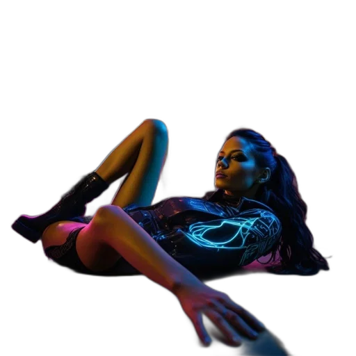dress, creature, shoes, hair, cyberpunk, concept art, 3d render, vaporwave transparent PNG cut-out