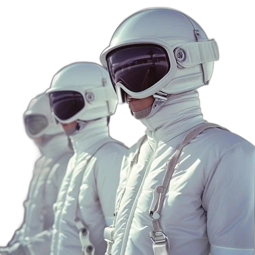 mask, jacket, staff, robot, concept art, 3d render, outer space, three transparent PNG cut-out