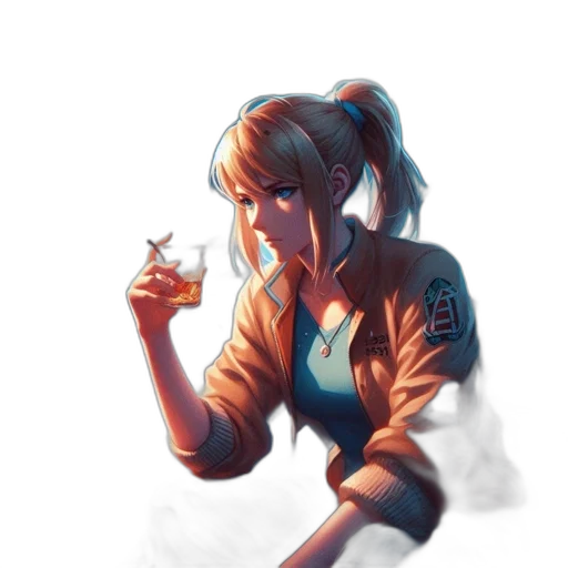 jacket, staff, weapon, face, concept art, cyberpunk, anime, fantasy art transparent PNG cut-out