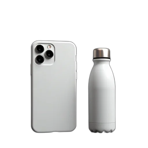 bottle, robot, 3d render, white, smartphone, case, placed, black transparent PNG cut-out
