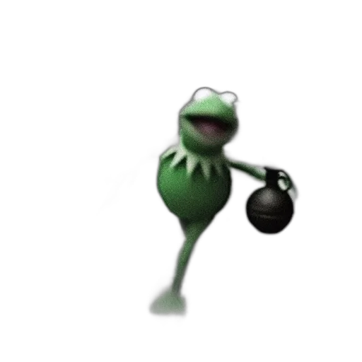 blurry, figure, resembling, kermit, frog, wielding, firearms, amid transparent PNG cut-out