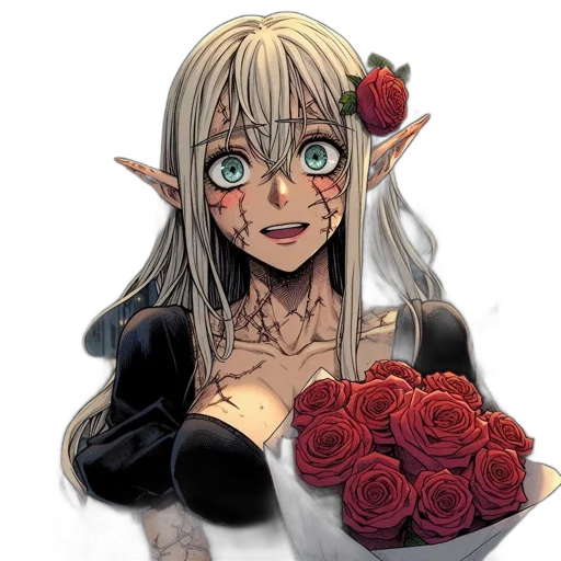 flower, face, creature, jewelry, concept art, fantasy art, watercolor, anime transparent PNG cut-out