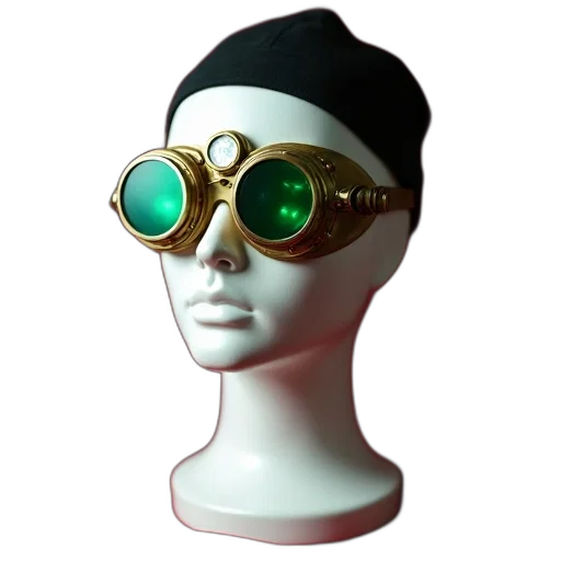 hat, mask, jewelry, staff, 3d render, cyberpunk, vaporwave, concept art transparent PNG cut-out
