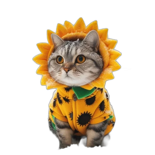 flower, animal, hat, creature, yellow-clad, cat, black, sunflower transparent PNG cut-out