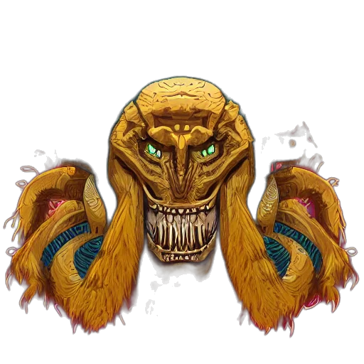 mask, staff, creature, face, concept art, fantasy art, 3d render, pixel art transparent PNG cut-out