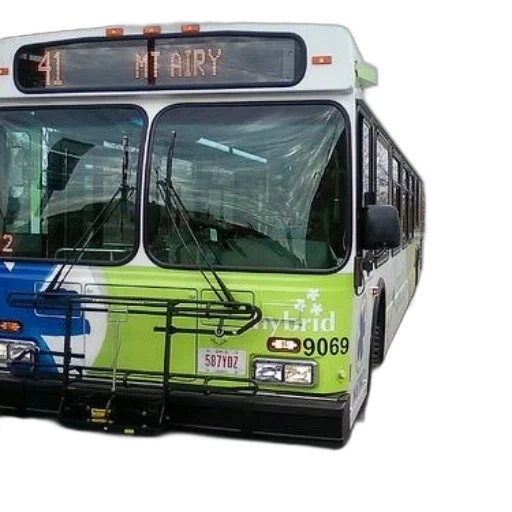 green, white, bus, number, destination, airy, front transparent PNG cut-out
