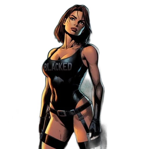 comic book art, concept art, cartoon, fantasy art, woman, black, one-piece, blacked transparent PNG cut-out
