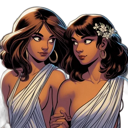 comic book art, concept art, two, animated transparent PNG cut-out
