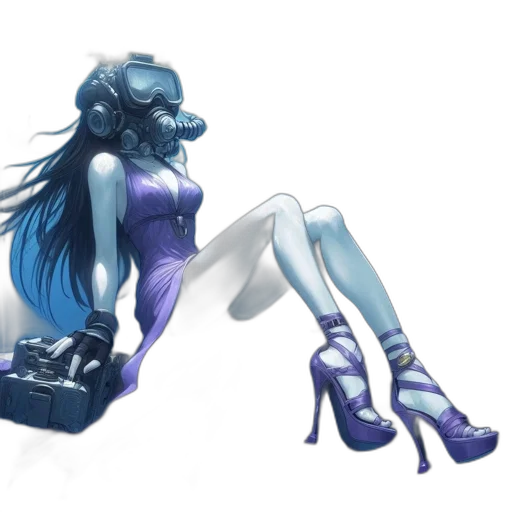 robot, dress, shoes, concept art, cyberpunk, fantasy art, vaporwave, blue transparent PNG cut-out