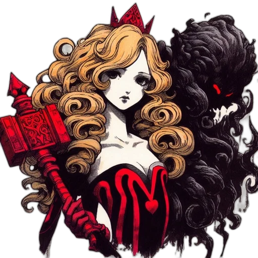 hair, staff, crown, comic book art, pixel art, fantasy art, anime, red transparent PNG cut-out