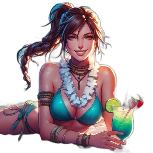 fantasy art, concept art, pixel art, comic book art, beach, woman, turquoise, bikini transparent PNG cut-out