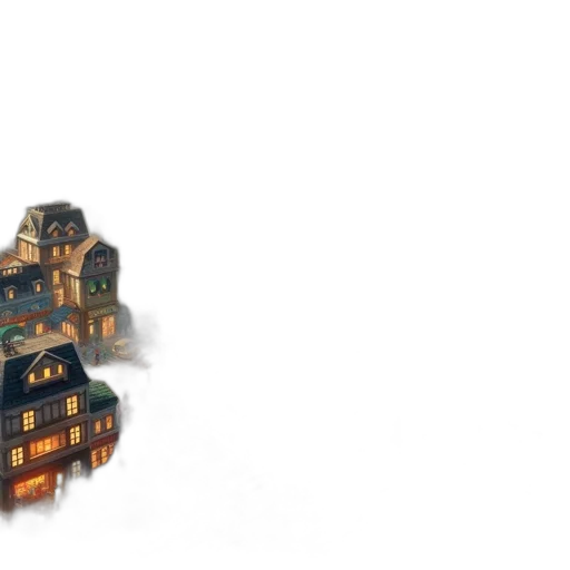 building, concept art, 3d render, pixel art, fantasy art, fog, city street, rain transparent PNG cut-out