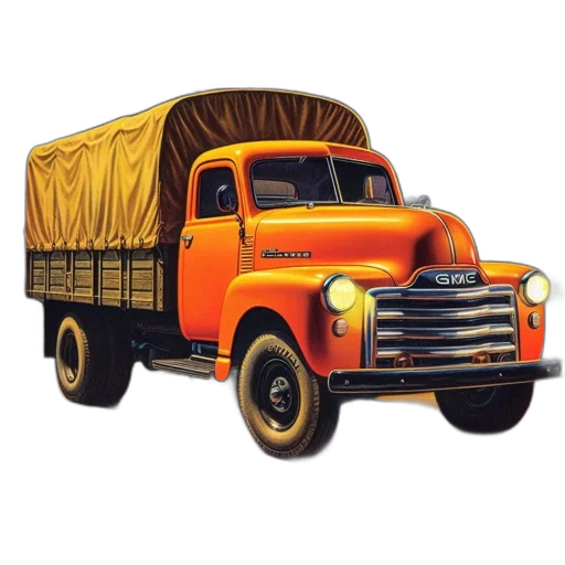 car, photorealistic, concept art, 3d render, cartoon, old, gmc, truck transparent PNG cut-out
