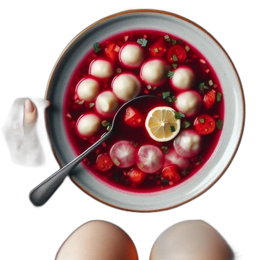 food, photorealistic, 3d render, concept art, red, top-down, view, soup transparent PNG cut-out