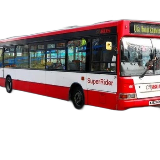 3d render, photorealistic, concept art, red, white, city, bus, text transparent PNG cut-out