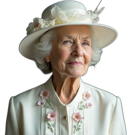 hat, crown, face, staff, photorealistic, elderly, woman, wearing transparent PNG cut-out