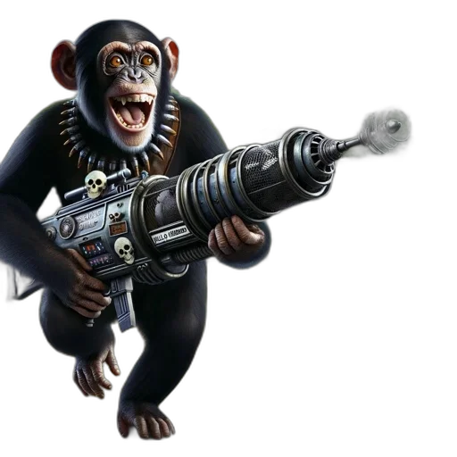 weapon, staff, animal, concept art, 3d render, chimpanzee, armed, futuristic transparent PNG cut-out