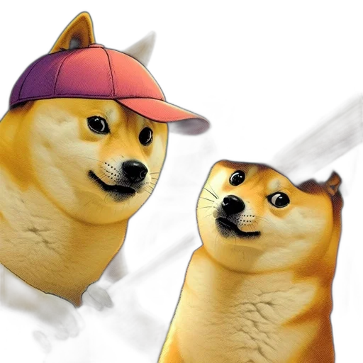 hat, animal, 3d render, photorealistic, concept art, vaporwave, two, shiba transparent PNG cut-out