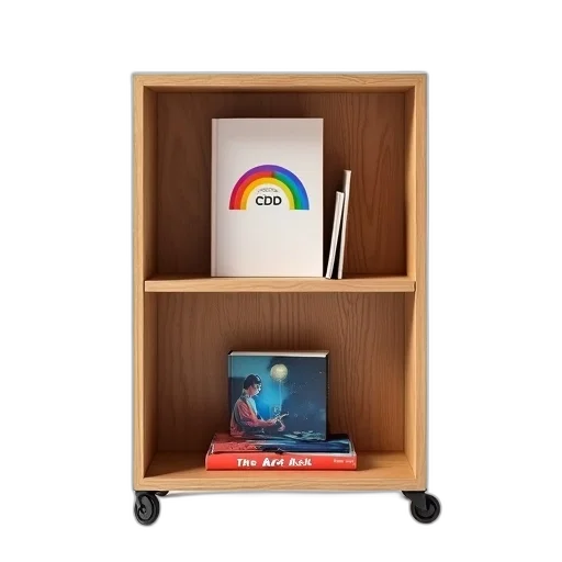 furniture, 3d render, wooden, bookshelf, two, shelves, one, top transparent PNG cut-out