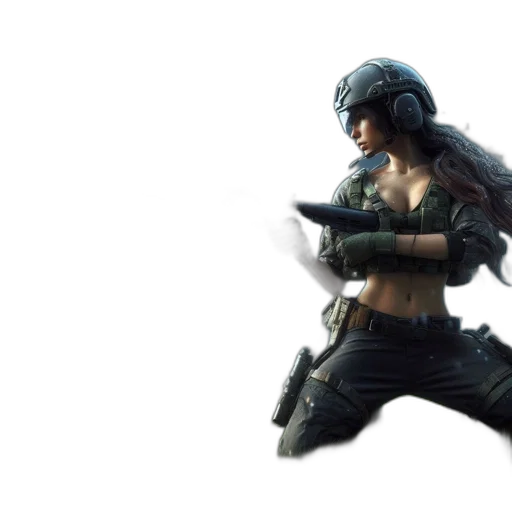 weapon, concept art, cyberpunk, 3d render, fantasy art, rainstorm, female, soldier transparent PNG cut-out