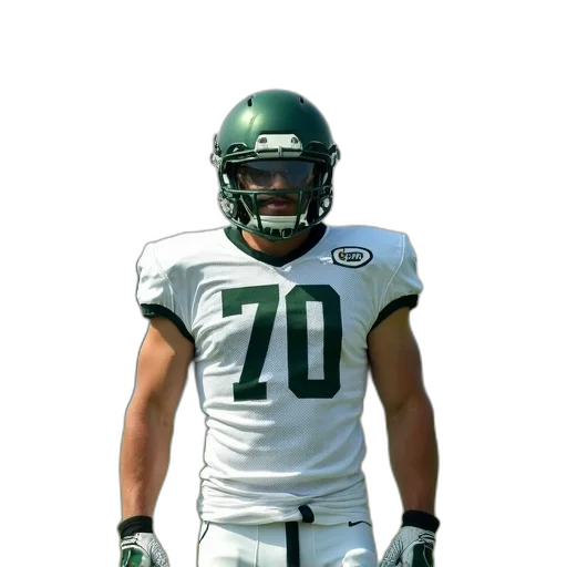 football, player, wearing, white, jersey, number, green, helmet transparent PNG cut-out