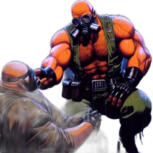 comic book art, concept art, fire, two, men, clad, gas, masks transparent PNG cut-out