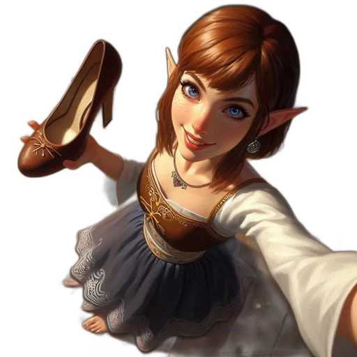 shoes, dress, face, staff, fantasy art, concept art, photorealistic, 3d render transparent PNG cut-out