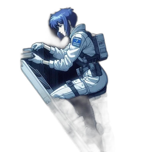 robot, jacket, weapon, staff, concept art, pixel art, watercolor, comic book art transparent PNG cut-out