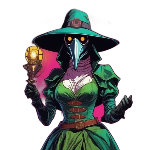 staff, mask, dress, hat, concept art, fantasy art, comic book art, pixel art transparent PNG cut-out