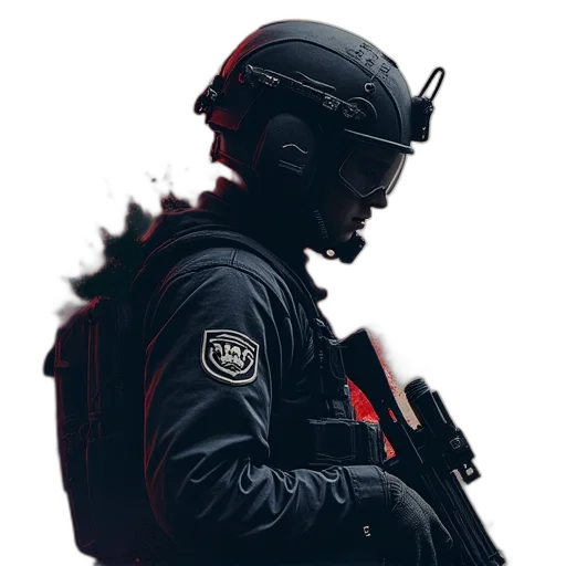 jacket, weapon, staff, mask transparent PNG cut-out