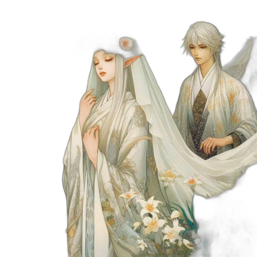 fantasy art, concept art, watercolor, photorealistic, snow, fog, pastel, golden transparent PNG cut-out