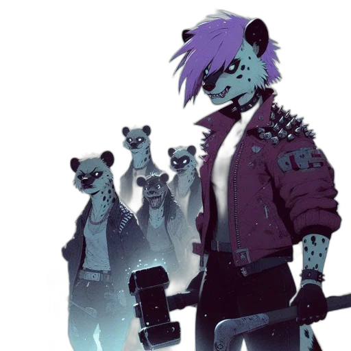 jacket, staff, concept art, cyberpunk, comic book art, fantasy art, blue, anthropomorphic transparent PNG cut-out