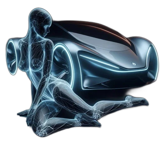 robot, car, mask, concept art, 3d render, cyberpunk, vaporwave, wireframe transparent PNG cut-out