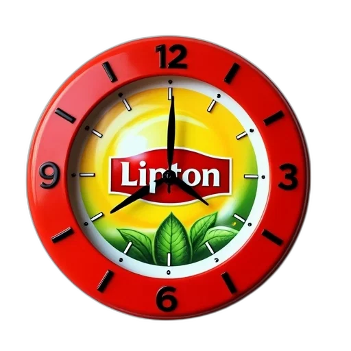 red, wall, clock, black, numbers, hands, featuring, large transparent PNG cut-out
