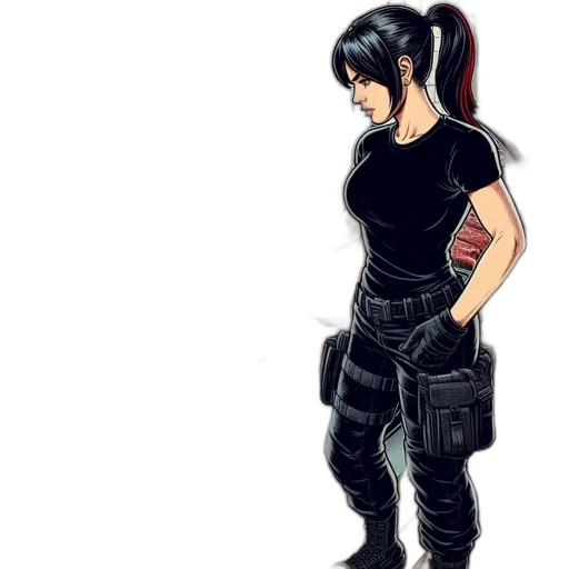 weapon, concept art, comic book art, fantasy art, pixel art, dark, woman, black transparent PNG cut-out