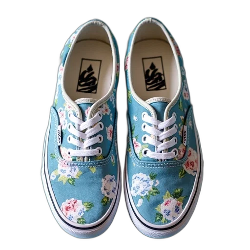 shoes, pastel, blue, vans, authentic, floral, print transparent PNG cut-out