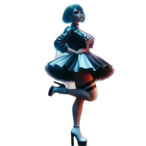 dress, robot, shoes, staff, 3d render, concept art, pixel art, anime transparent PNG cut-out