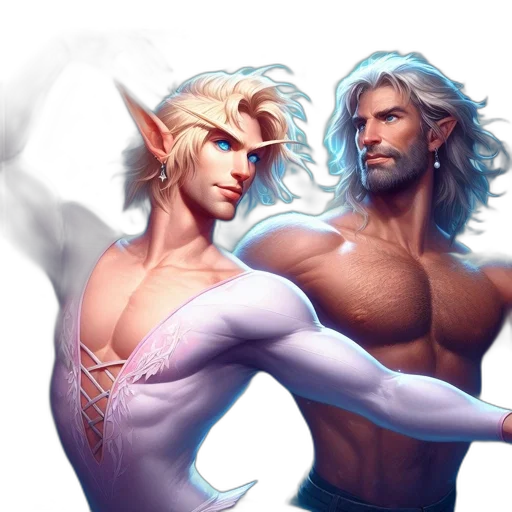fantasy art, concept art, comic book art, pixel art, pastel, two, male, elves transparent PNG cut-out